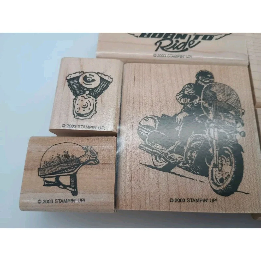 Stampin Up BORN TO RIDE Motorcycle Biker Bike Fathers Day Dad Rubber Stamps Set